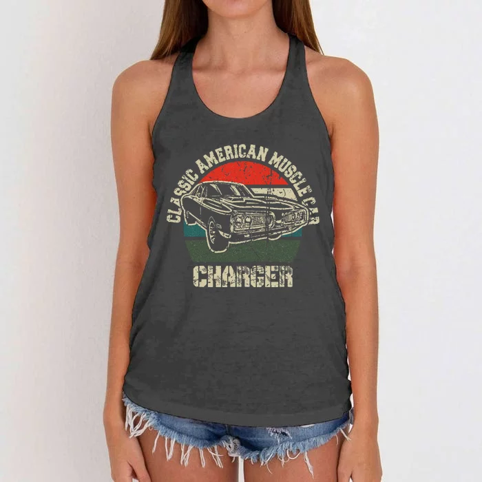 Classic American Vintage Muscle Car Charger 1960s 1970s Fan Women's Knotted Racerback Tank