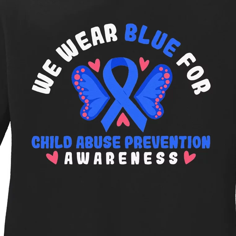 Child Abuse Warrior Prevention Month Blue Ribbon Awareness Ladies Long Sleeve Shirt