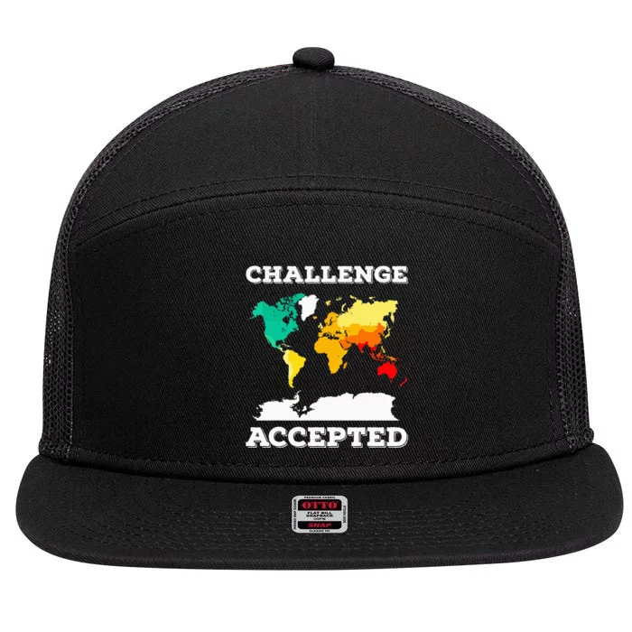 Challenge Accepted World Map Travel World Traveler 7 Panel Mesh Trucker Snapback Hat