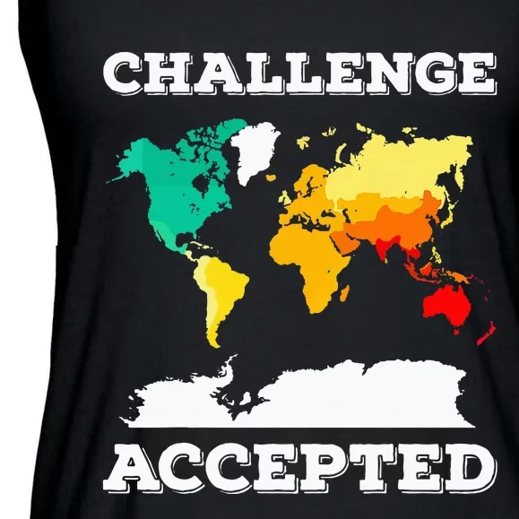 Challenge Accepted World Map Travel World Traveler Ladies Essential Flowy Tank