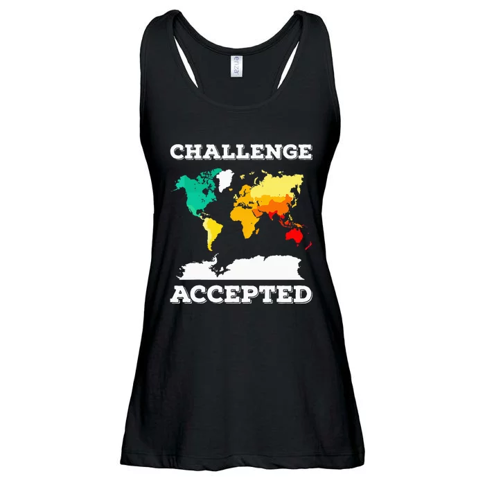 Challenge Accepted World Map Travel World Traveler Ladies Essential Flowy Tank