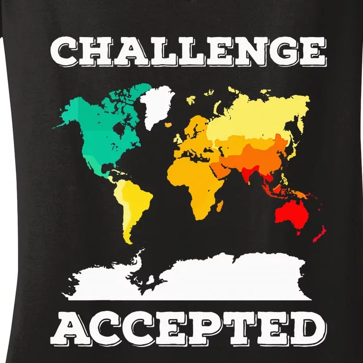 Challenge Accepted World Map Travel World Traveler Women's V-Neck T-Shirt