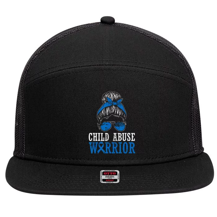 Child Abuse Warrior Prevention Month Blue Ribbon Awareness 7 Panel Mesh Trucker Snapback Hat