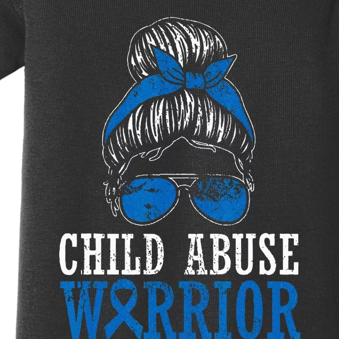 Child Abuse Warrior Prevention Month Blue Ribbon Awareness Baby Bodysuit