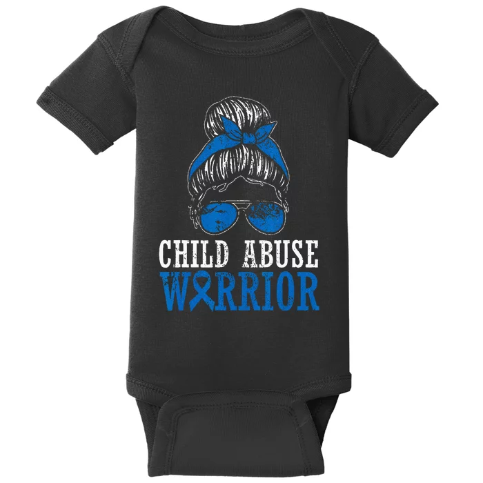 Child Abuse Warrior Prevention Month Blue Ribbon Awareness Baby Bodysuit