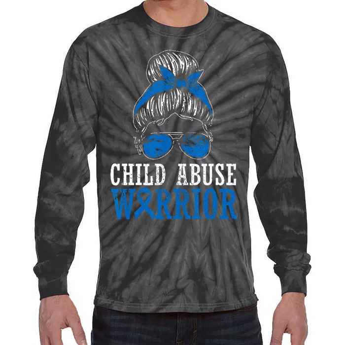 Child Abuse Warrior Prevention Month Blue Ribbon Awareness Tie-Dye Long Sleeve Shirt