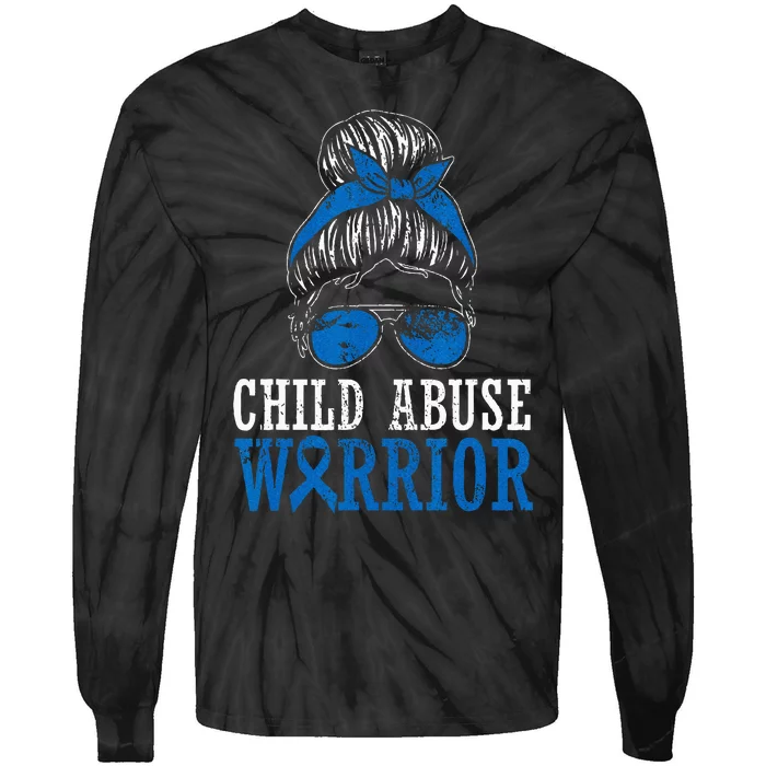 Child Abuse Warrior Prevention Month Blue Ribbon Awareness Tie-Dye Long Sleeve Shirt