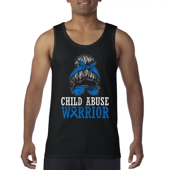 Child Abuse Warrior Prevention Month Blue Ribbon Awareness Tank Top