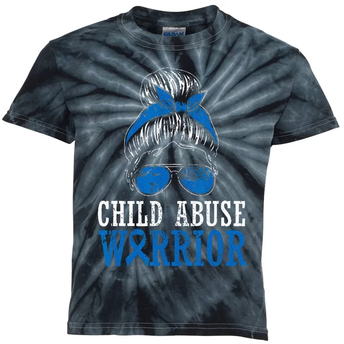 Child Abuse Warrior Prevention Month Blue Ribbon Awareness Kids Tie-Dye T-Shirt