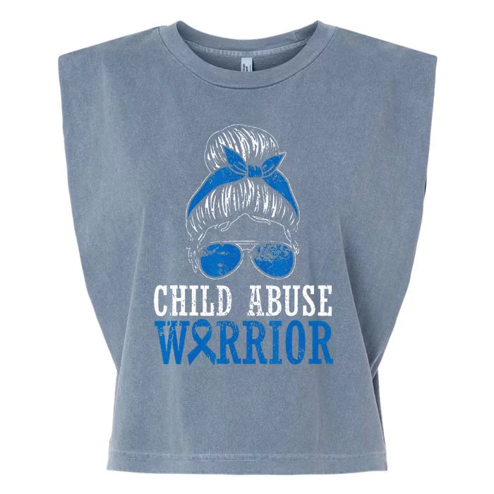 Child Abuse Warrior Prevention Month Blue Ribbon Awareness Garment-Dyed Women's Muscle Tee