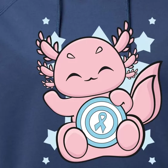 Cute Axolotl With Blue Ribbon For Diabetes Awareness Great Gift Performance Fleece Hoodie