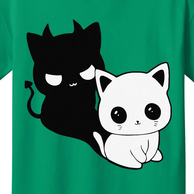 Cat Angel With Scary Evil Shadow The Enigmatic Duo Kids T-Shirt