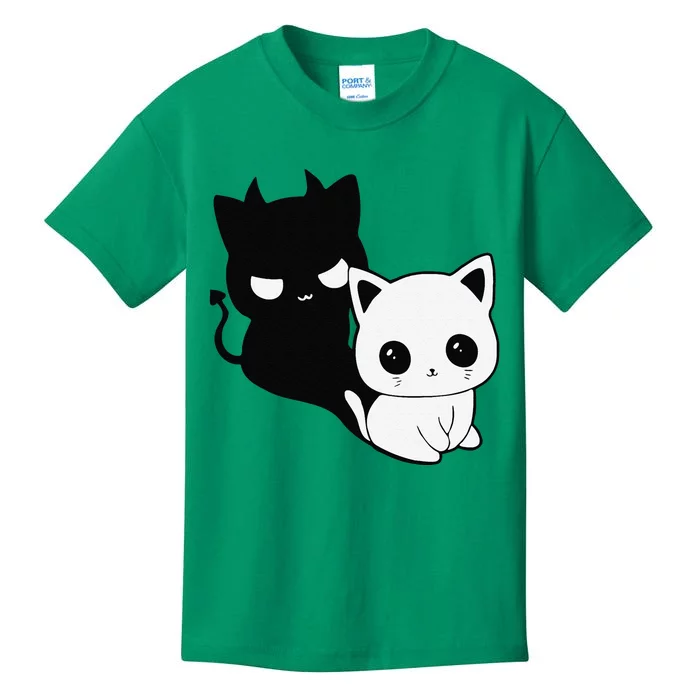 Cat Angel With Scary Evil Shadow The Enigmatic Duo Kids T-Shirt