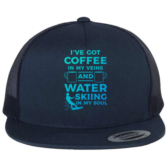 Coffee And Water Skiing Water Ski Gift Flat Bill Trucker Hat