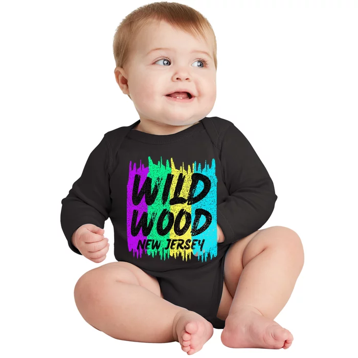 Cool Artsy Wild Wood New Jersey Beach Lover Boardwalk Baby Long Sleeve Bodysuit