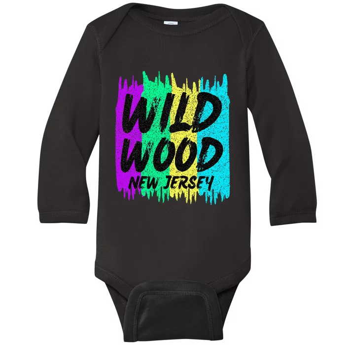 Cool Artsy Wild Wood New Jersey Beach Lover Boardwalk Baby Long Sleeve Bodysuit