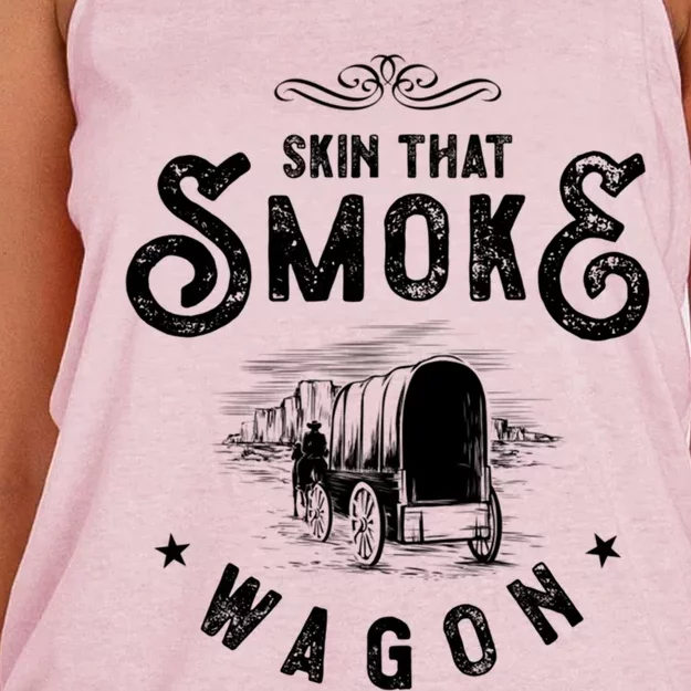 Cow And Western Movie Or Skin That Smoke Wagon Gift Women's Knotted Racerback Tank