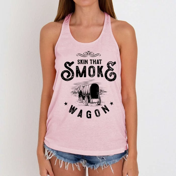 Cow And Western Movie Or Skin That Smoke Wagon Gift Women's Knotted Racerback Tank