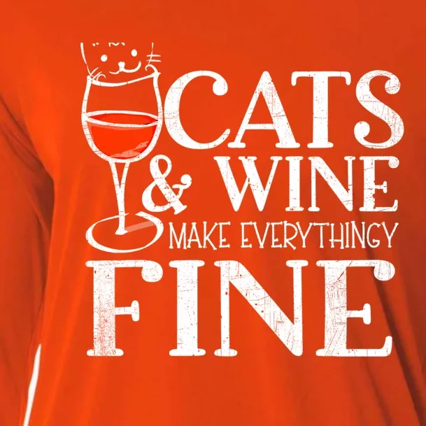 Cats And Wine Make Everything Fine Gift Wine Cat Cool Gift Cooling Performance Long Sleeve Crew