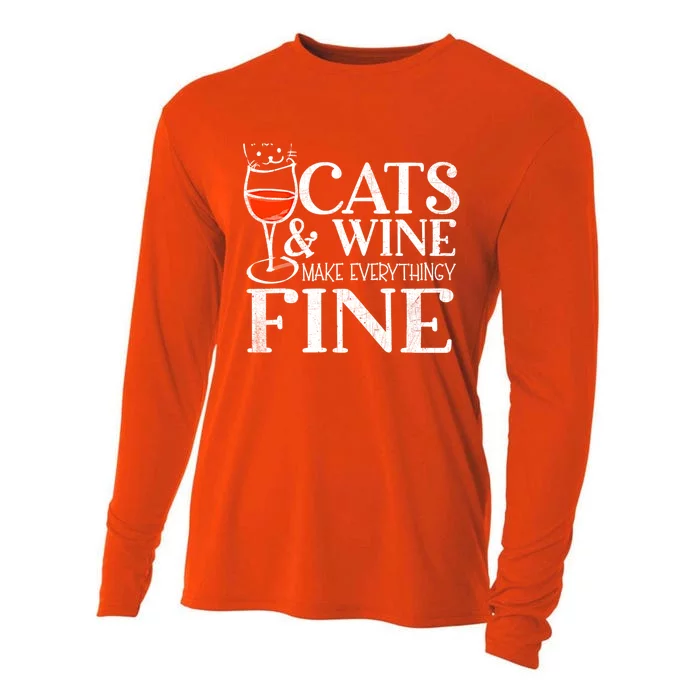 Cats And Wine Make Everything Fine Gift Wine Cat Cool Gift Cooling Performance Long Sleeve Crew