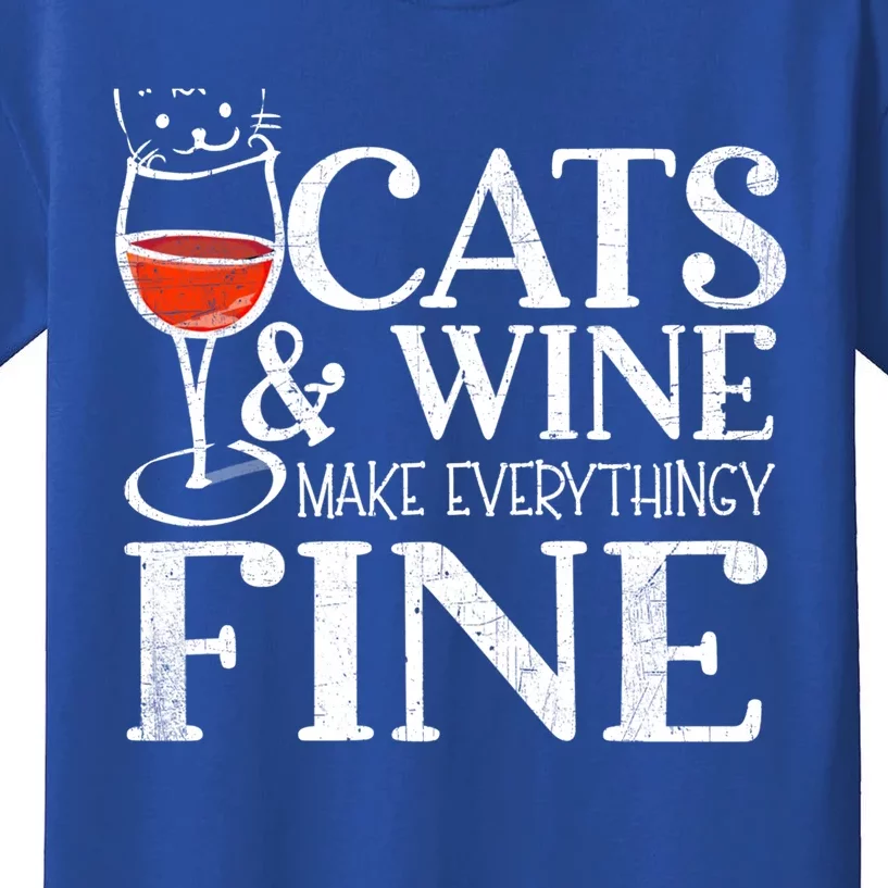 Cats And Wine Make Everything Fine Gift Wine Cat Cool Gift Kids T-Shirt