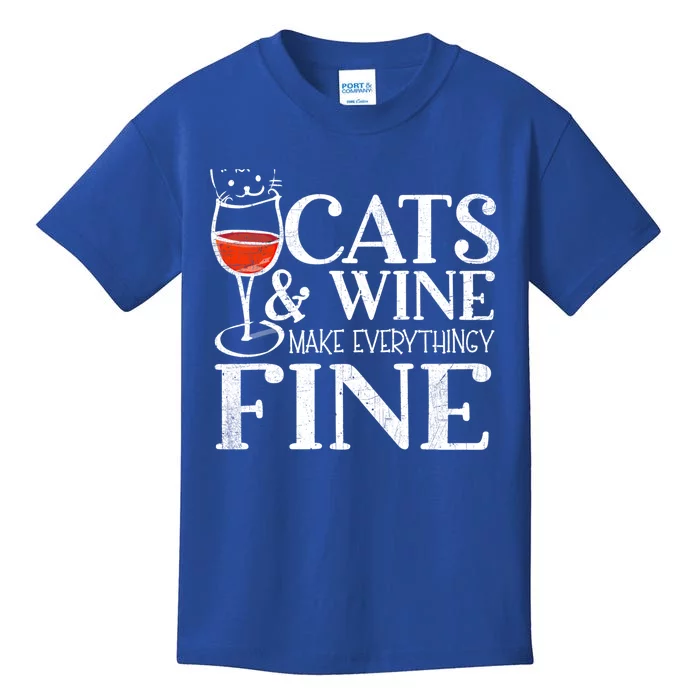 Cats And Wine Make Everything Fine Gift Wine Cat Cool Gift Kids T-Shirt