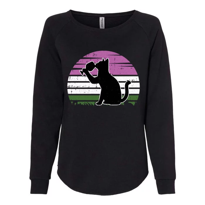 Cat And Wine Genderqueer Pride Retro Ing Lgbtq Ally Funny Gift Womens California Wash Sweatshirt