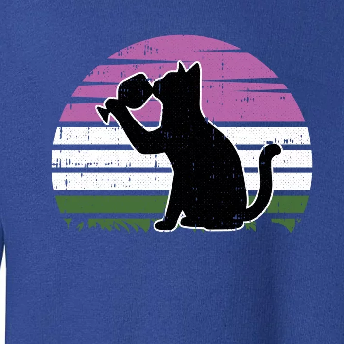 Cat And Wine Genderqueer Pride Retro Ing Lgbtq Ally Funny Gift Toddler Sweatshirt