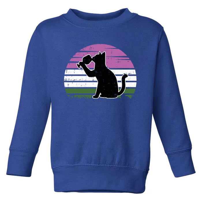 Cat And Wine Genderqueer Pride Retro Ing Lgbtq Ally Funny Gift Toddler Sweatshirt