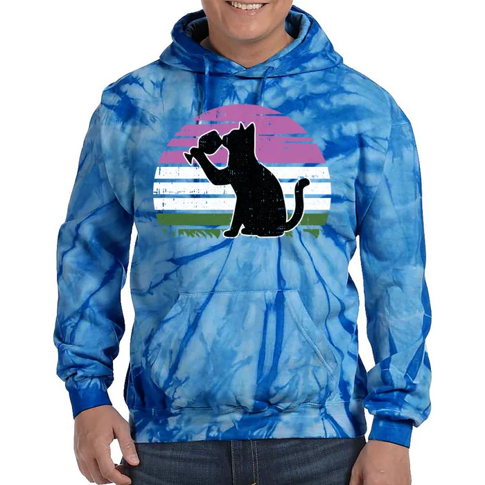 Cat And Wine Genderqueer Pride Retro Ing Lgbtq Ally Funny Gift Tie Dye Hoodie