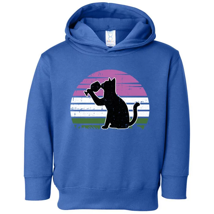 Cat And Wine Genderqueer Pride Retro Ing Lgbtq Ally Funny Gift Toddler Hoodie