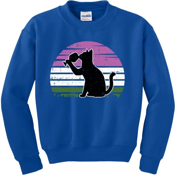 Cat And Wine Genderqueer Pride Retro Ing Lgbtq Ally Funny Gift Kids Sweatshirt