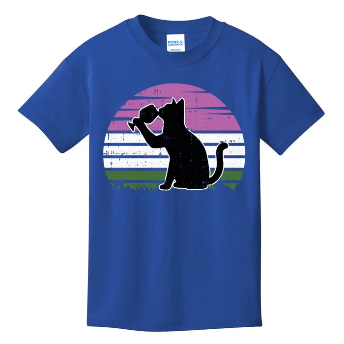 Cat And Wine Genderqueer Pride Retro Ing Lgbtq Ally Funny Gift Kids T-Shirt