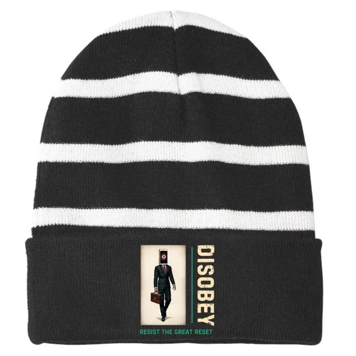 Conservative Anti Woke Resist The Great Reset Striped Beanie with Solid Band