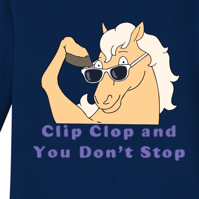 ClipClop And You Don't Stop Horse Baby Long Sleeve Bodysuit