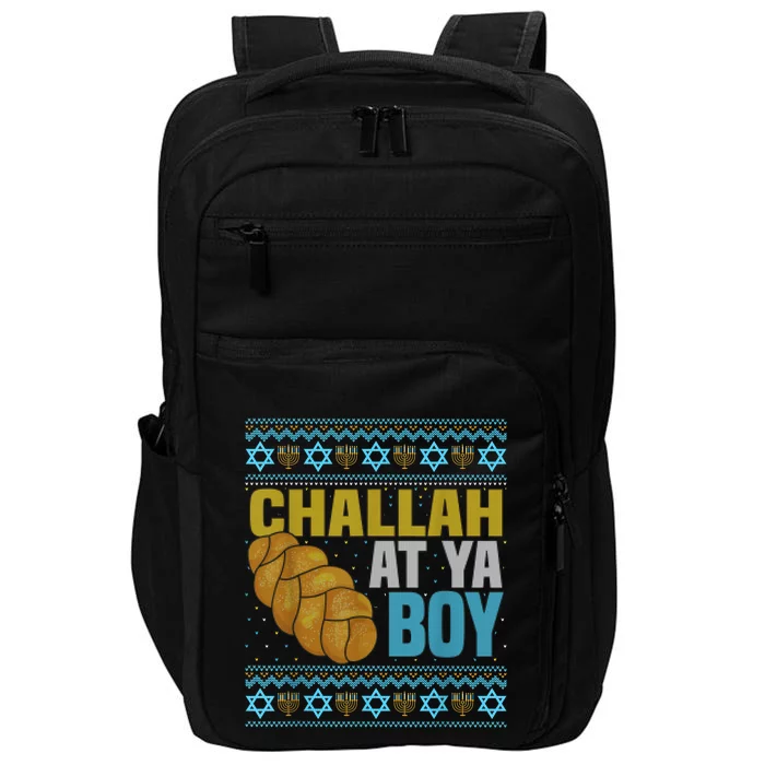 Challah At Ya  Funny Ugly Hanukkah Sweater Pajamas Shirt Impact Tech Backpack