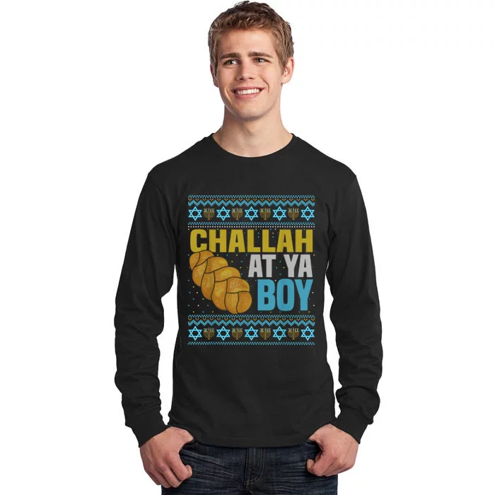 Challah At Ya  Funny Ugly Hanukkah Sweater Pajamas Shirt Tall Long Sleeve T-Shirt