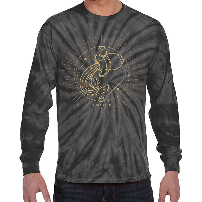 Celestial Aquarius Zodiac Sign November December Birthday Tie-Dye Long Sleeve Shirt