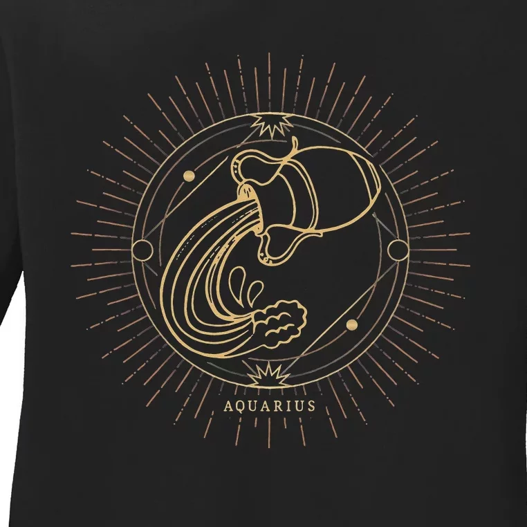 Celestial Aquarius Zodiac Sign November December Birthday Ladies Long Sleeve Shirt