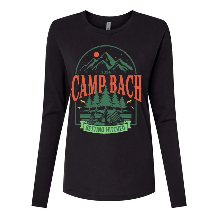 Camp Bach 2024 Getting Hitched Camping Bachelorette Party Womens Cotton Relaxed Long Sleeve T-Shirt