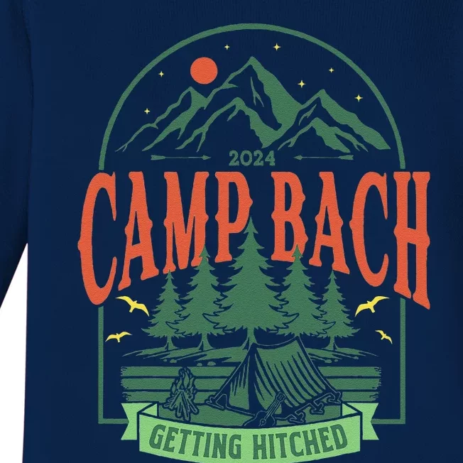 Camp Bach 2024 Getting Hitched Camping Bachelorette Party Baby Long Sleeve Bodysuit