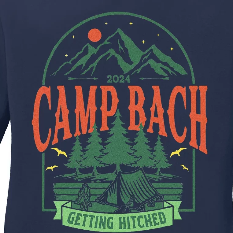 Camp Bach 2024 Getting Hitched Camping Bachelorette Party Ladies Long Sleeve Shirt