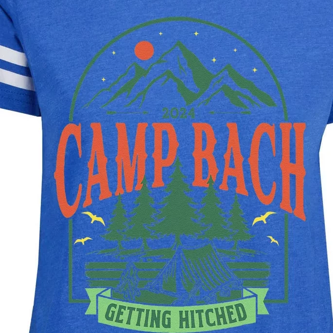 Camp Bach 2024 Getting Hitched Camping Bachelorette Party Enza Ladies Jersey Football T-Shirt