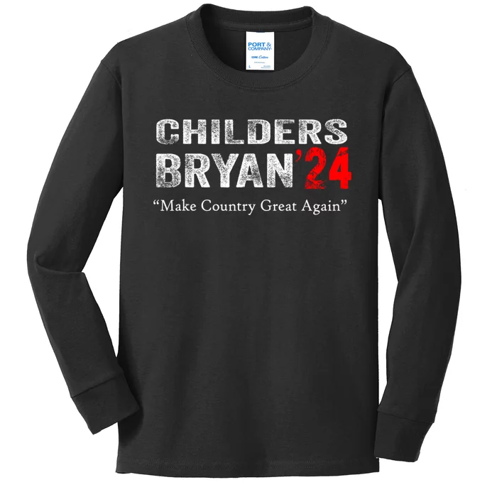 Childers Bryan 2024 Make Country Great Again Kids Long Sleeve Shirt