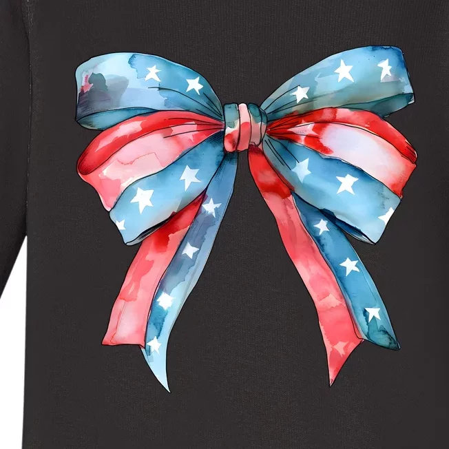 Coquette Bow 4th Of July Independence Day Baby Long Sleeve Bodysuit