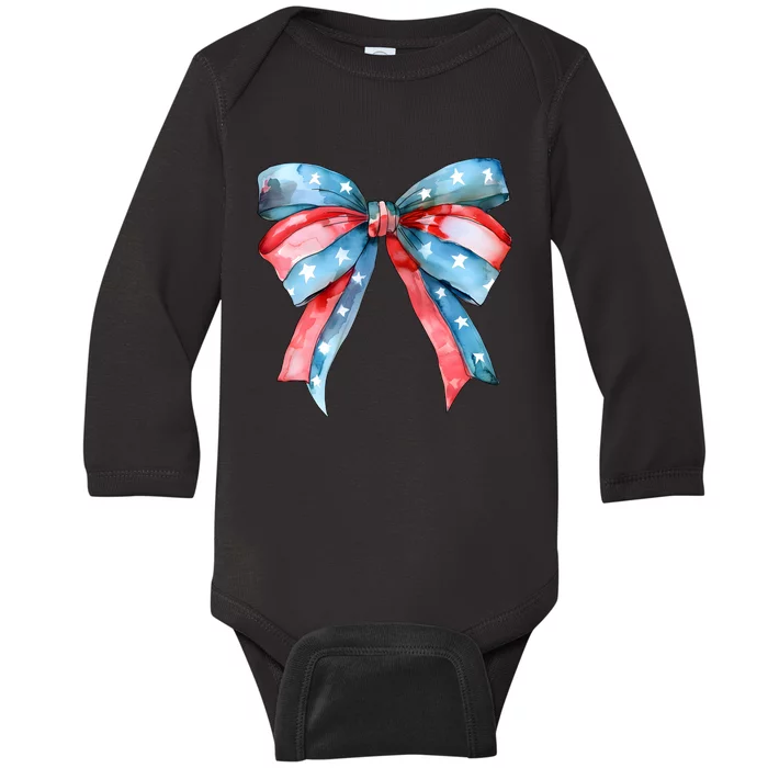 Coquette Bow 4th Of July Independence Day Baby Long Sleeve Bodysuit