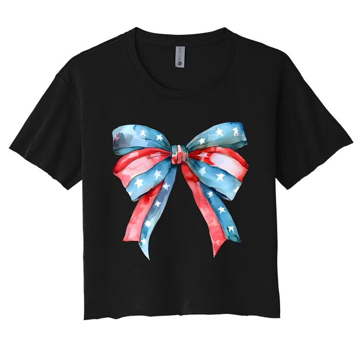 Coquette Bow 4th Of July Independence Day Women's Crop Top Tee