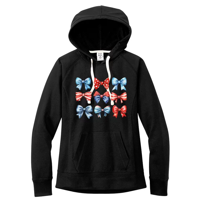 Coquette Bows 4th Of July Patriotic Bows Women Women's Fleece Hoodie