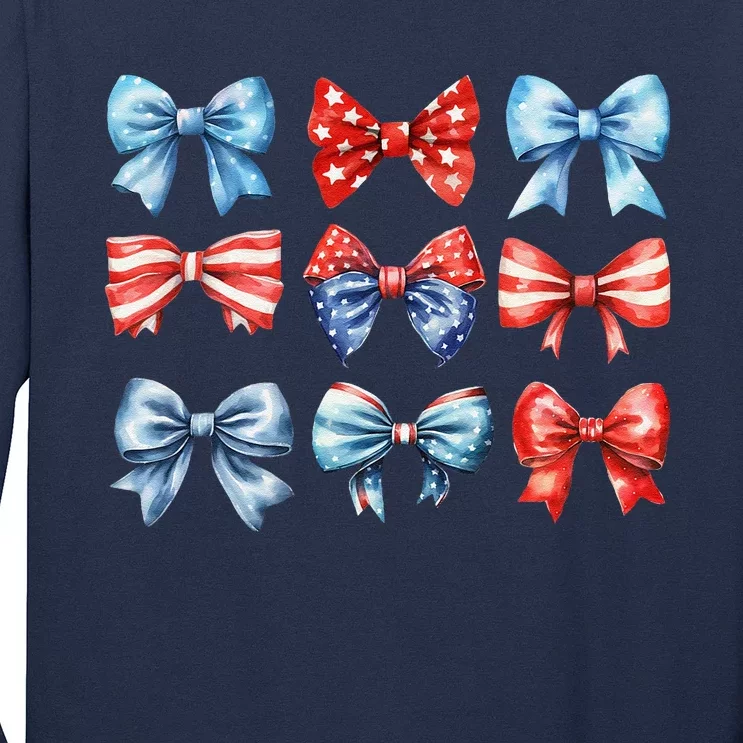 Coquette Bows 4th Of July Patriotic Bows Women Long Sleeve Shirt