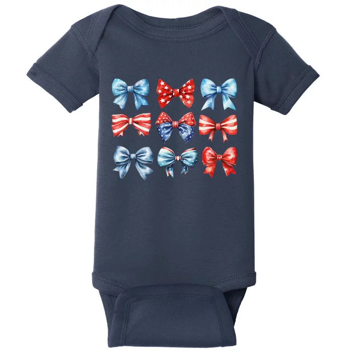 Coquette Bows 4th Of July Patriotic Bows Women Baby Bodysuit